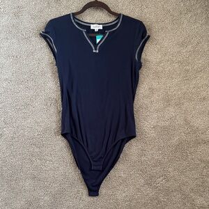 Kaileigh Navy Bodysuit with Gray Trim